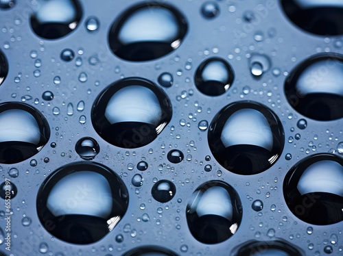  water drops on surface of object, in the style of light navy and black