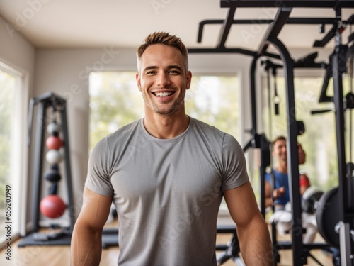 Smiling Portrait of a Happy Man in the Gym,Fitness Enthusiast,Home Workout,Active Lifestyle,Smiling Man, Sports