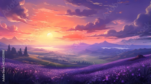 Sunrise Over the Lavender Fields, Purple Hues Blanketing the Rolling Hills Game Art