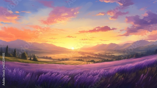 Sunrise Over the Lavender Fields, Purple Hues Blanketing the Rolling Hills Game Art