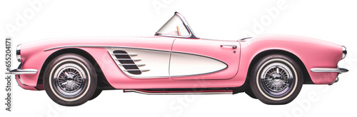 Pink convertible car from popular movie side view, png without background. High quality car for photo zone or montage.