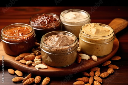assorted nut butters spread on brown bread