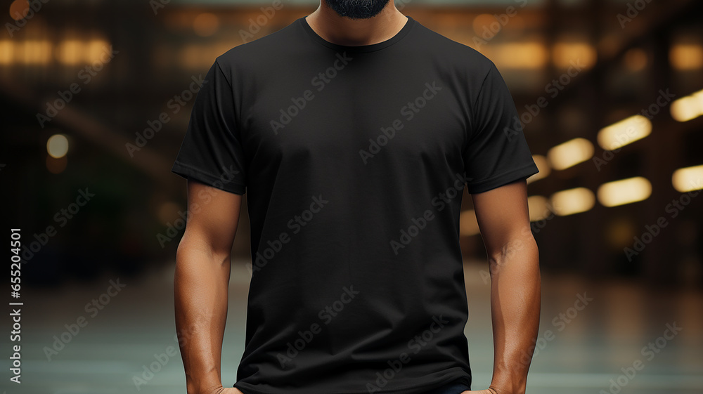 Editable Black Tee Mockup, Generative AI. Editable Black Tee Mockup, Generative AI.