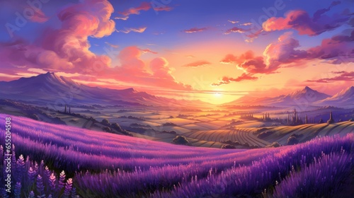 Sunrise Over the Lavender Fields  Purple Hues Blanketing the Rolling Hills Game Art