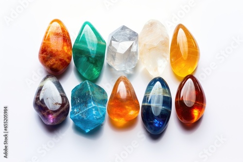 crystal healing stones on a white background photo