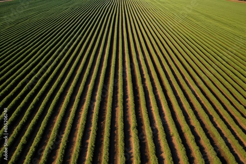 aerial view of an onion field with rows of ripe onions