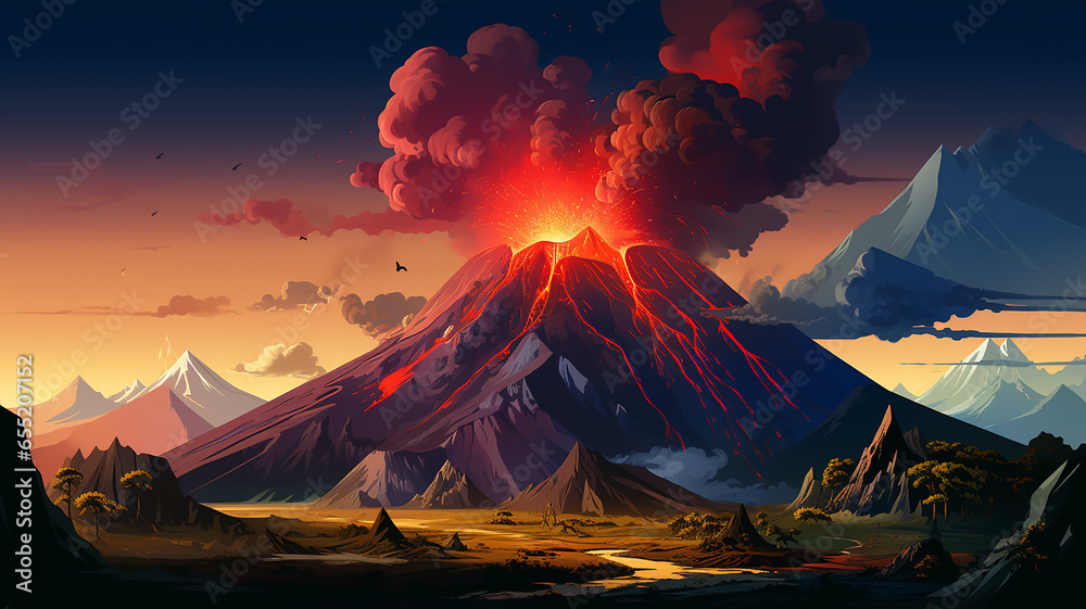 volcano with boiling lava in nature - obrazy, fototapety, plakaty 