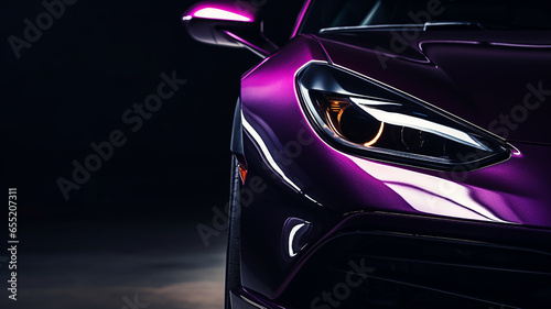 close-up of the headlight and hood of a purple car © Sheviakova