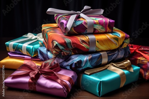 presents wrapped in different colored paper