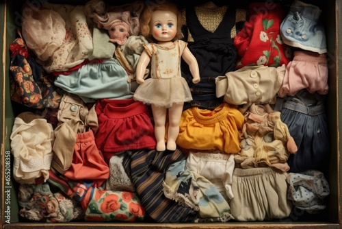open drawer filled with collection of different doll clothes