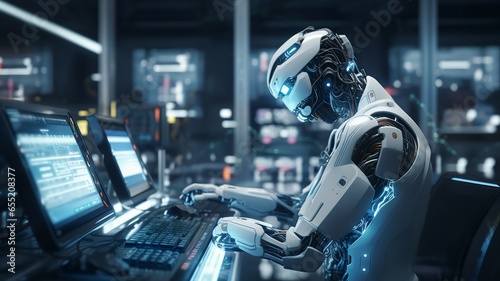 Robot Working on Computer