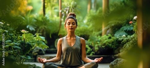 woman doing yogo peacefully zen meditation  ai
