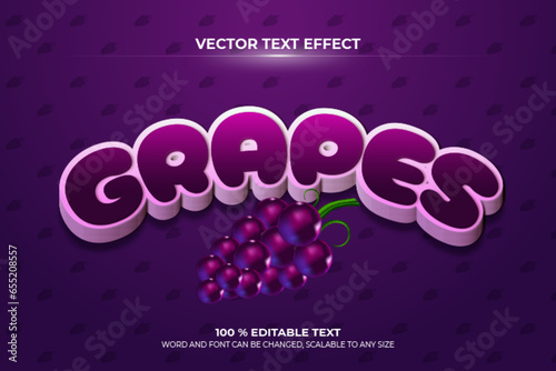 Grapes Fruit Editable Text Effect with realistic Grapes  vector