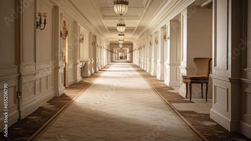 A long  carpeted hallway