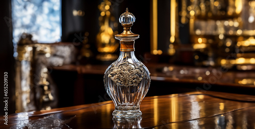 old bottle, An elegant auction setting where a glass jug 
