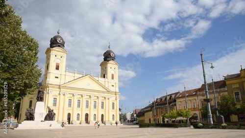 Debrecen main Kossuth square with a church  photo