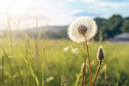 fuzzy dandelion on a field  in daylight