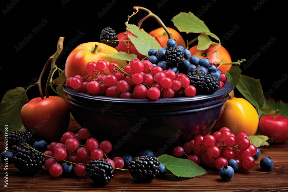 a bowl of colorful, ripening berries a bowl of colorful, ripening berries