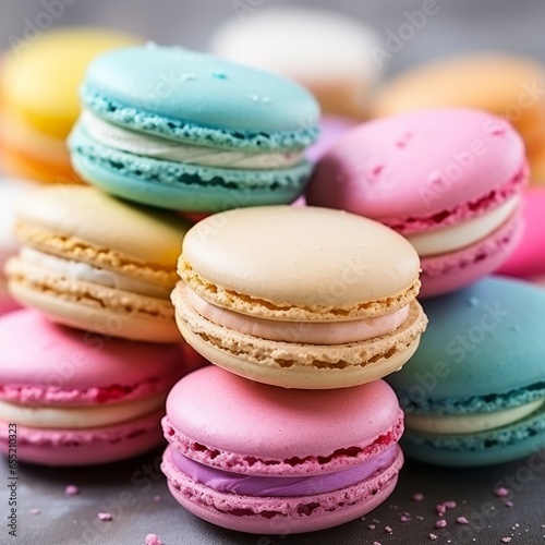 Colorful macaroons gray background