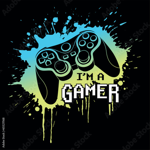 I'm a gamer, gaming console with splatter print