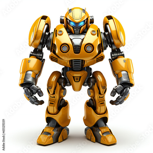 A yellow robot isolated on white background with shadow