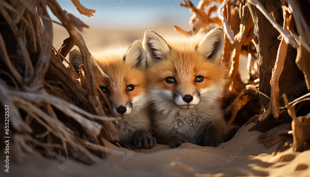 super cute fox sitting and scouting the landscape. fox cubs so cute