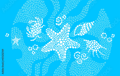 Vector white tropical sea elements, crab and seashells. Marine life. Sea decor for prints,  invitations, greeting cards, decoration for background, web pages design. Maritime illustration.