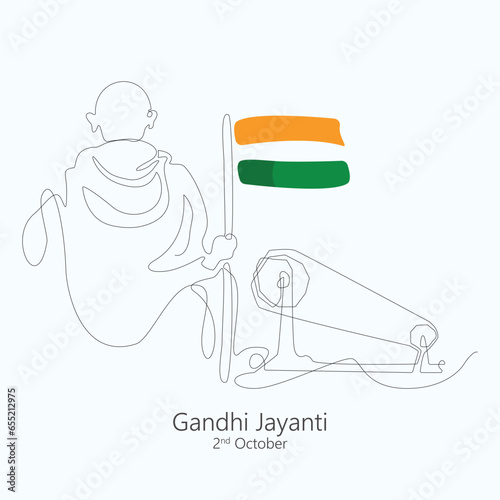 Line art drawing Gandhi Jayanti concept of charkha with tricolors. Vector, illustration. 