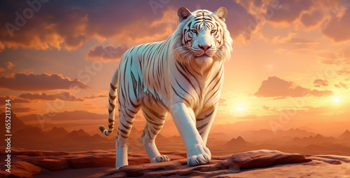 regal massive white tiger desert courage dusk gradient