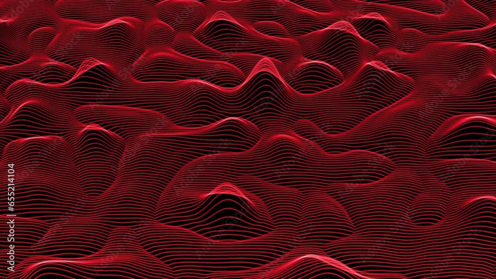 3d looped data flow concept, sci-fi topographic pattern background. Red high tech horizontal lines moving in digital space 3d looped data flow concept, sci-fi topographic pattern background. Red high tech horizontal lines moving in digital space
