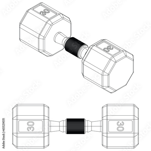 Dumbbell 30 kg isolated on white background. Fitness, cardio, and muscle building machines. Exercise and gym concept. Vector illustration.