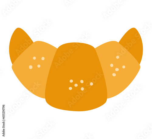 Vector flat croissant illustration. French pastry icon. Breakfast roll isolated on white background.