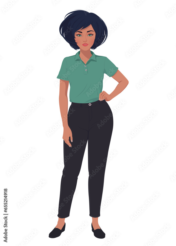 Green-eyed girl dressed in casual clothes Green-eyed girl dressed in casual clothes
