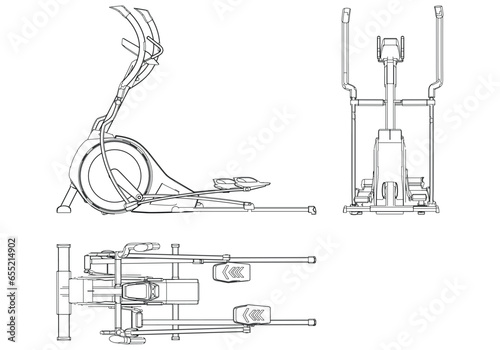 Elliptical fitness bike isolated on white background. Fitness, cardio, and muscle building machines. Exercise and gym concept. Vector illustration.