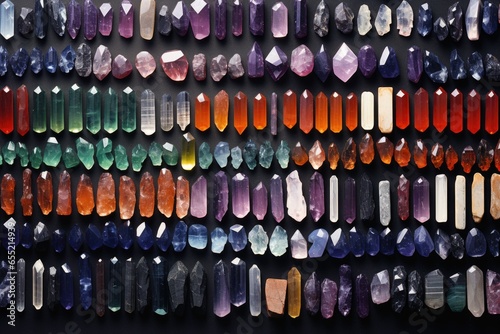 rows of crystals neatly arranged by type