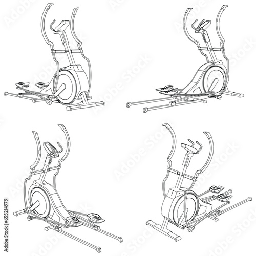 Elliptical fitness bike isolated on white background. Fitness, cardio, and muscle building machines. Exercise and gym concept. Vector illustration.