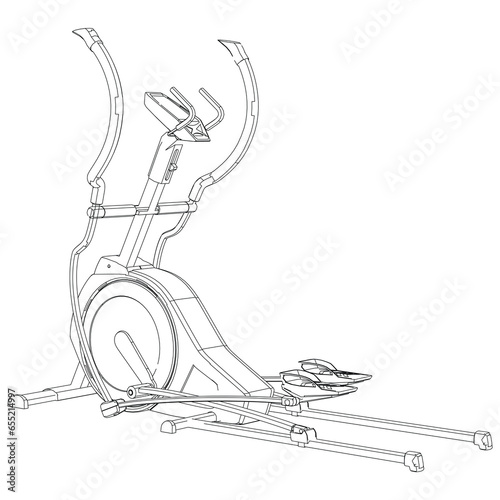 Elliptical fitness bike isolated on white background. Fitness, cardio, and muscle building machines. Exercise and gym concept. Vector illustration.