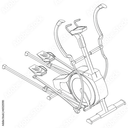 Elliptical fitness bike isolated on white background. Fitness, cardio, and muscle building machines. Exercise and gym concept. Vector illustration.