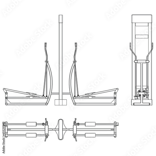 Elliptical fitness bike isolated on white background. Fitness, cardio, and muscle building machines. Exercise and gym concept. Vector illustration.