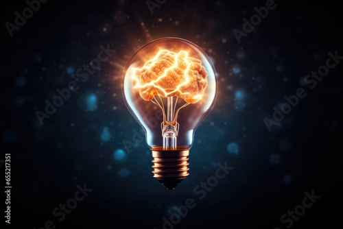 light bulb and bright idea concept. glowing smart brain. Innovation, Invention, Eureka, Ingenious, Intuition, Originality