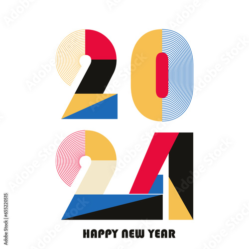 Happy new year 2024 design. With colorful truncated number illustrations. Premium vector design for poster, banner, greeting and new year 2024 celebration.