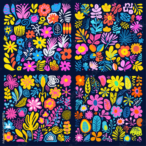 Trendy abstract botanical tile matisse style inspiration. Flat doodle naive art print, contemporary organic decorative shapes. Decent minimal vector set