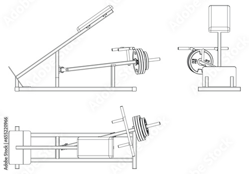 incline lever row. Fitness, cardio, and muscle building machines, equipments set at gym. Workout and training concept. Vector illustration.