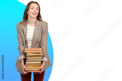 Woman with books in her han...