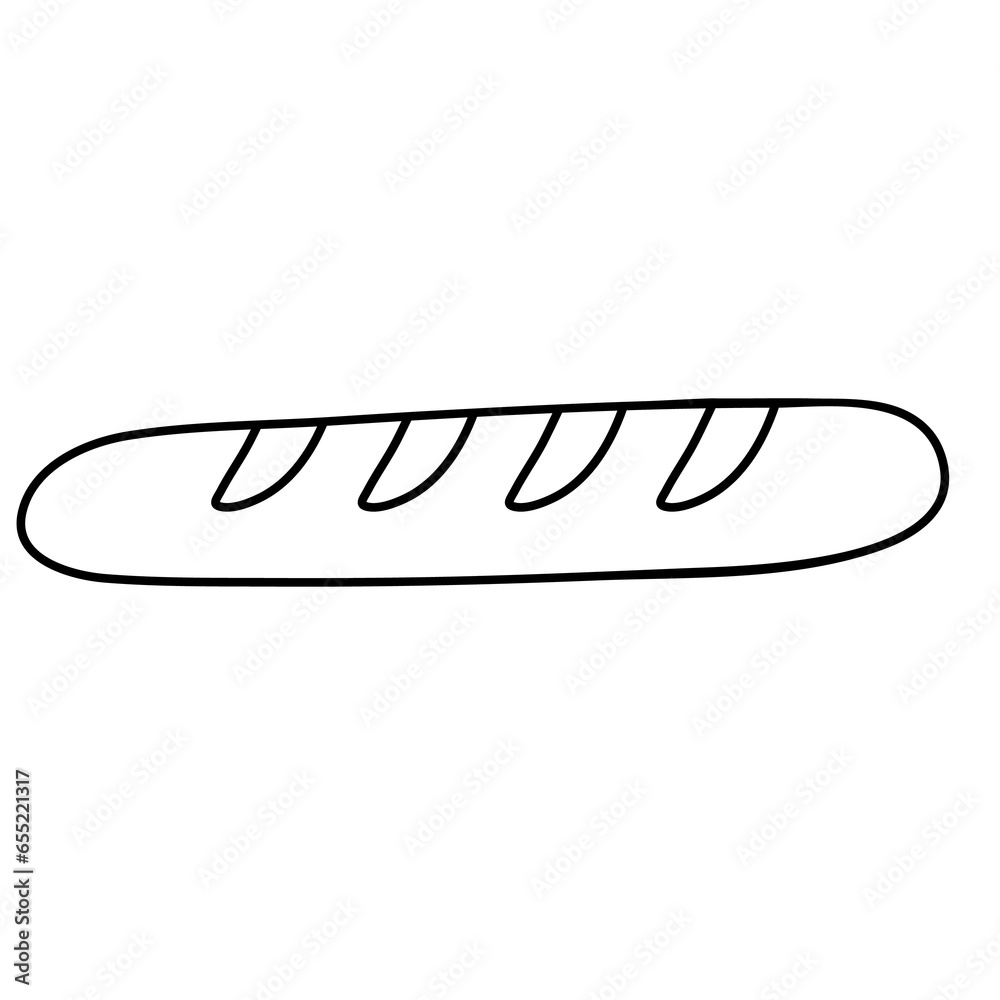 Bread outline drawing for colouring book, picnic elements, breakfast, brunch and lunch, bakery, pastry, flour, cafe, restaurant, menu, recipe, baking, grocery shopping, supermarket, sandwich, icon