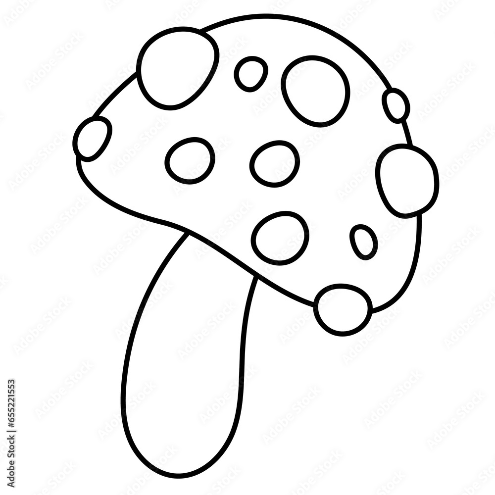 Obraz premium A mushroom outline illustration for colouring book, autumn element, food, ingredients, nature, garden, logo, icon, decoration, social media, tattoo, fabric print, forest, grocery shopping, cooking, ad