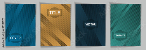Diagonal stripes texture metallic gradient vector cover page templates.