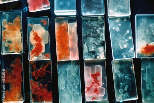microscope slides of blood samples indicating rare diseases photo