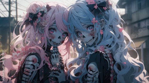 Two cute zombie women - Generative AI