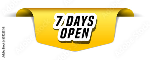 Colorful vector flat design banner seven days open. This sign is well adapted for web design.
